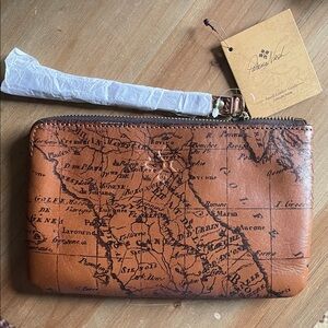 Patricia Nash Tan Leather Big Map Print Wristlet